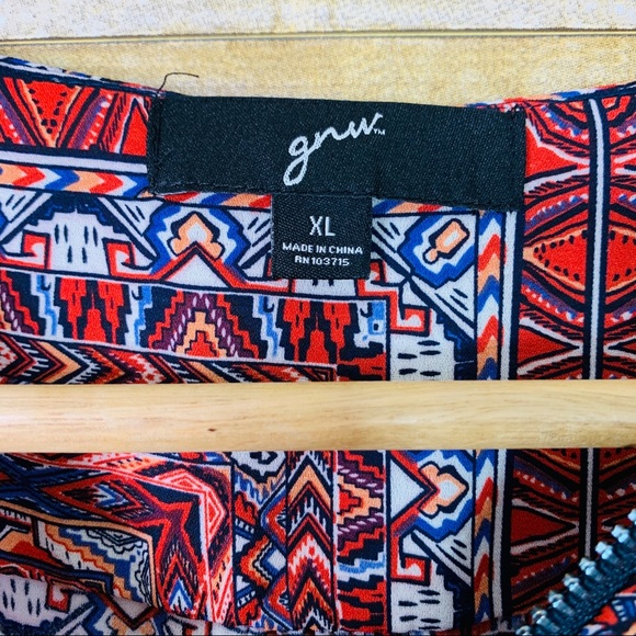 GNW Blouse Long Sleeve Geometric Sheer Red XL - Picture 6 of 6